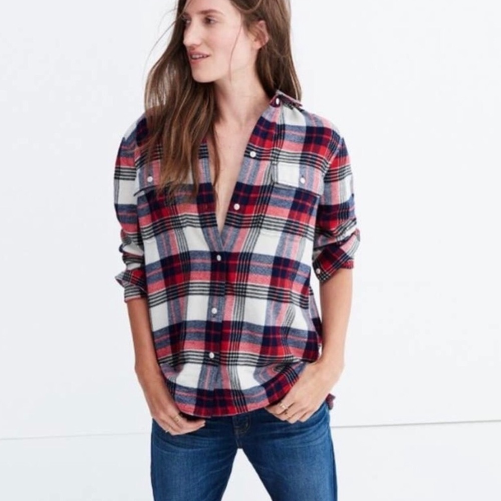 Madewell Classic Red & Blue Plaid Flannel Shirt